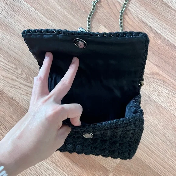 Handmade Black Crochet Shoulder chain bag Greek designer for vacations European - Picture 2 of 3